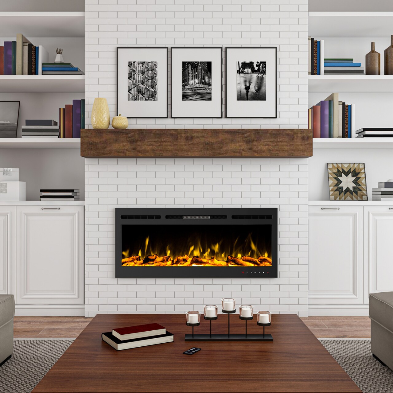 50 Inch Electric Wall Mount Fireplace Remote Control Black Led Color Flame